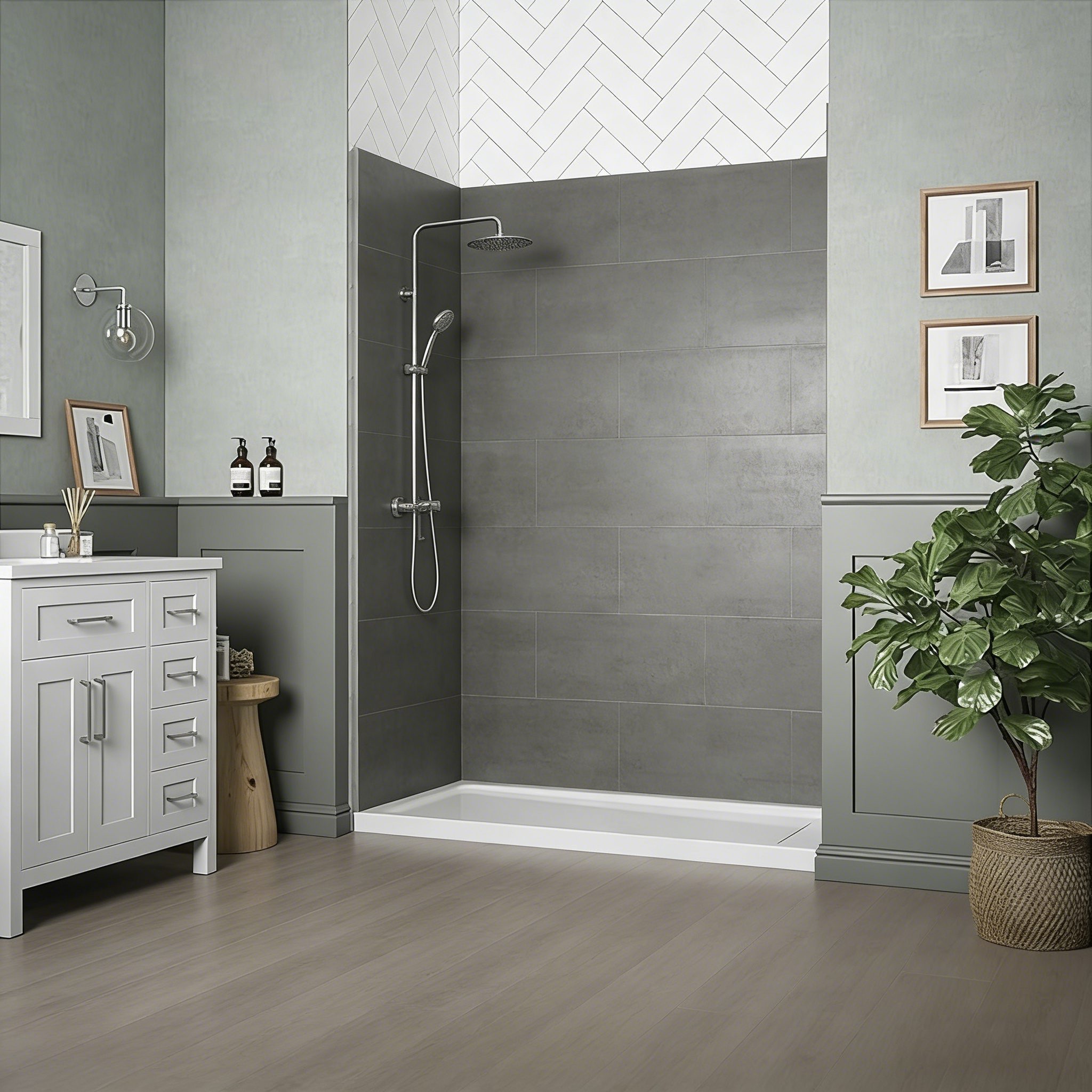 Commercial SPC Alcove Shower Wall Kit With Decorative Lines For Us And Eu Contractors